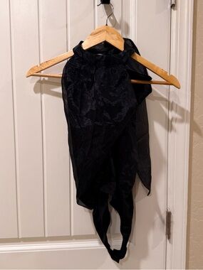 THIRTY/THIRTY LA Black Organza Halter Bodysuit Sexy Mesh Tie Neck Size S